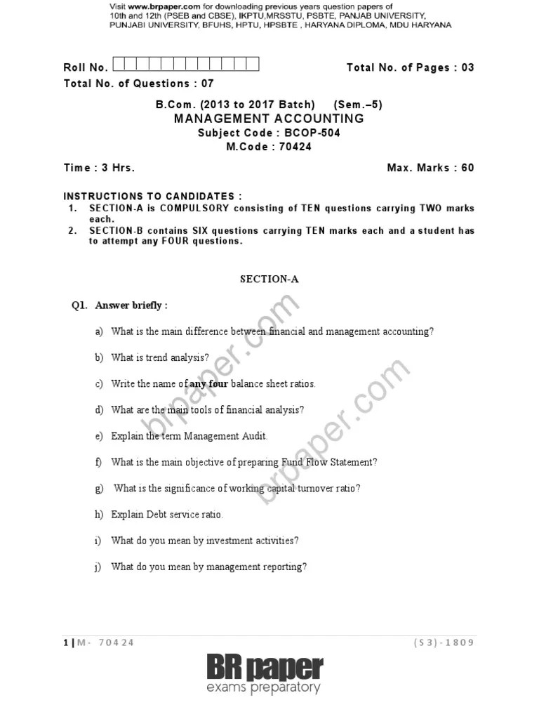 Management Accounting Exam Questions on Financial Analysis, Fund Flow