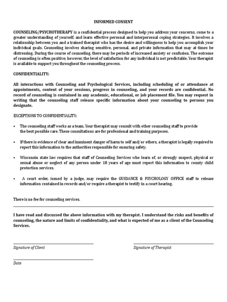Signature of Client Signature of Therapist Confidentiality
