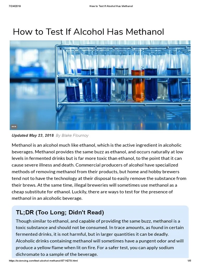 How To Test If Alcohol Has Methanol PDF Alcoholic Drinks Ethanol