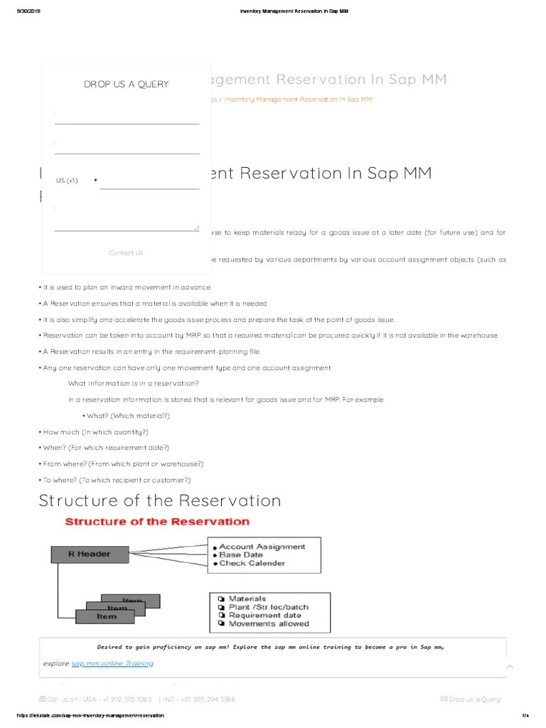 Inventory Management Reservation in Sap MM PDF Inventory