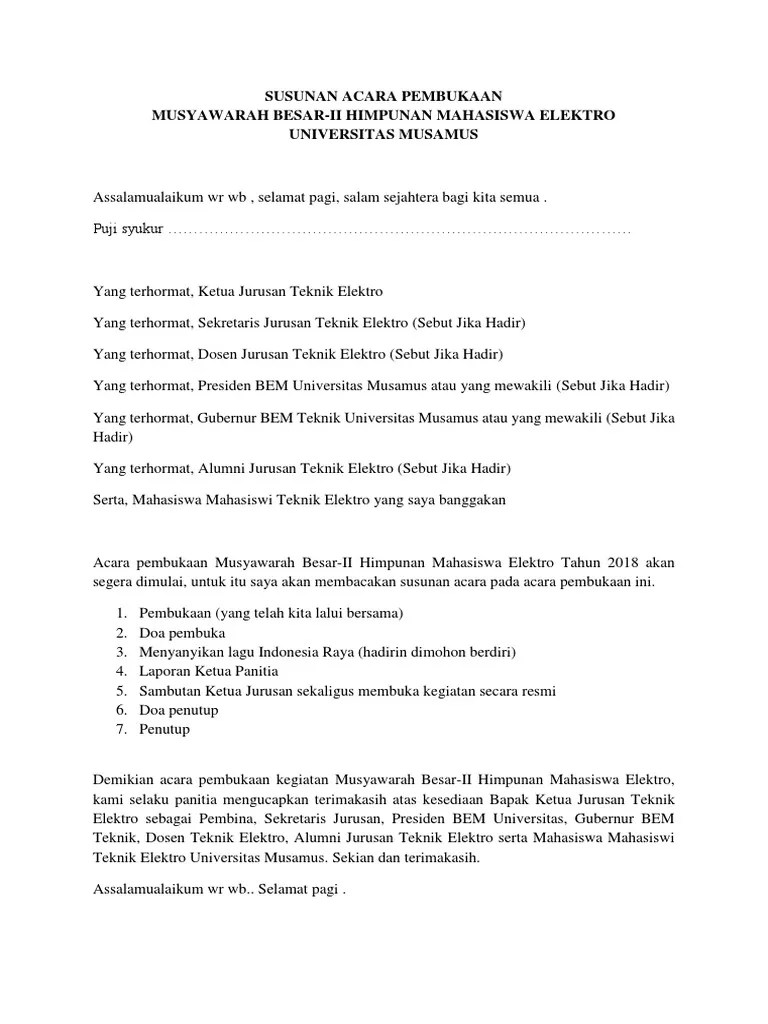 Sususnan Acara Pembukaan MUBES II | PDF