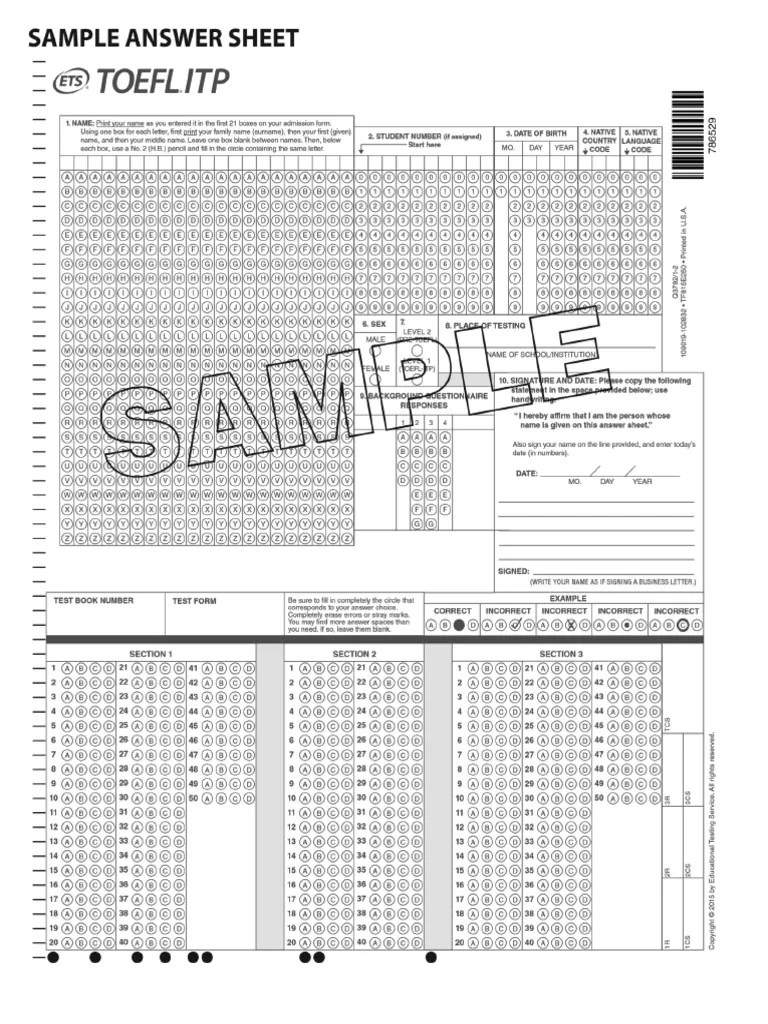 TOEFL Answer Sheet Sample | PDF