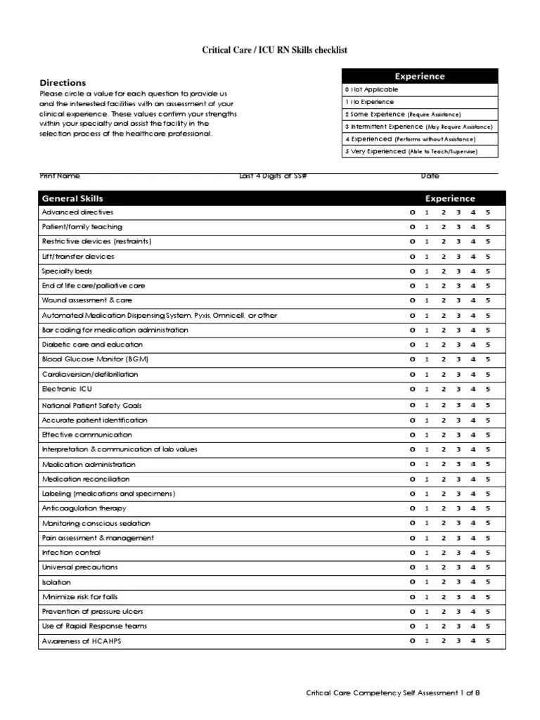 CriticalCare - ICU Skills Checklist | PDF | Medical Specialties