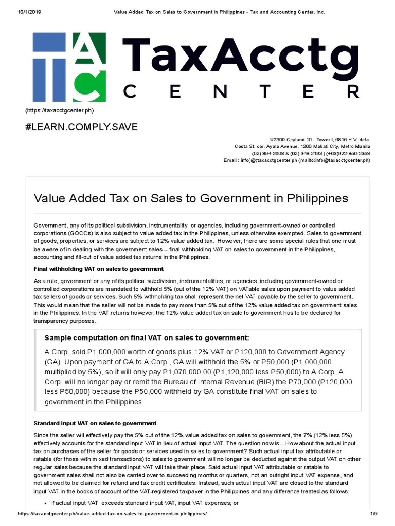 Value Added Tax On Sales To Government in Philippines Tax and
