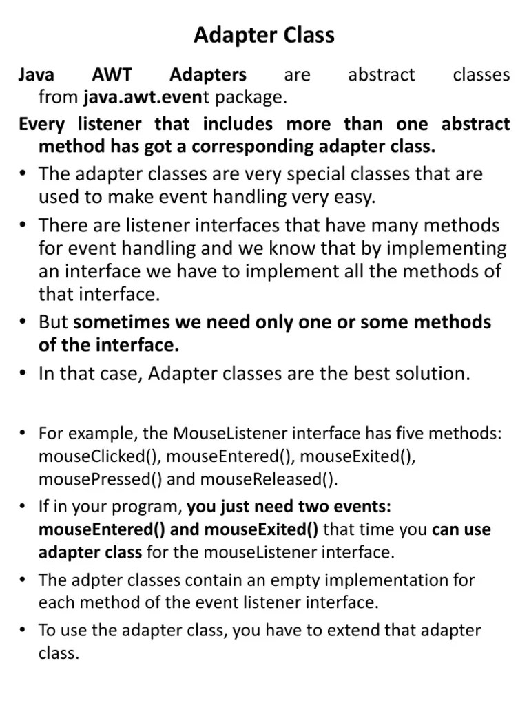 Adapter Class Are Classes From Java Awt.event Package PDF Class