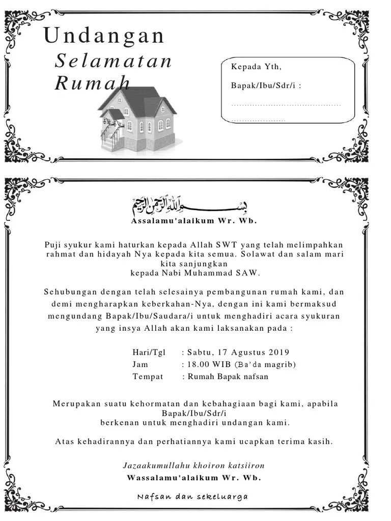 (PDF) Contoh Surat Undangan Syukuran Rumah Baru | PDF