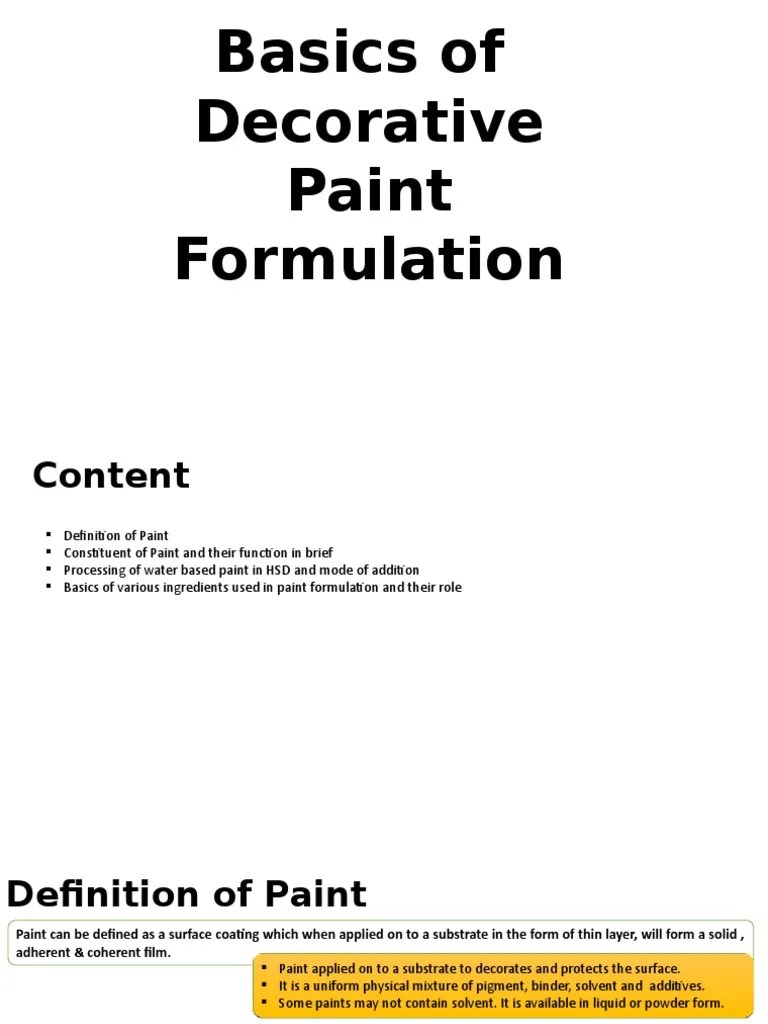 Basics of Paint Formulation Paint Surfactant