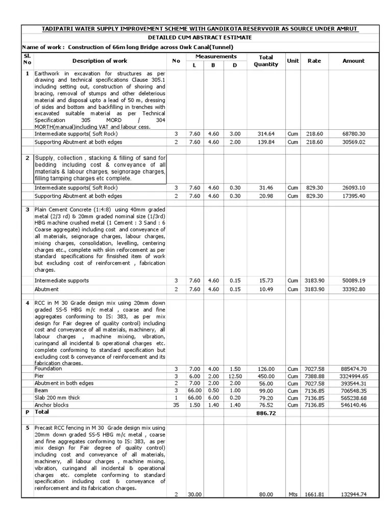 Bridge Estimate PDF Structural Engineering Building Materials
