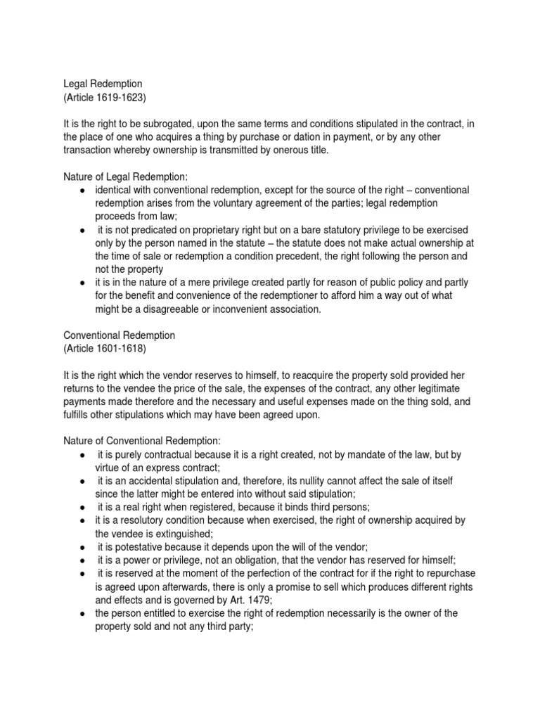 Difference of Legal and Conventional Redemption PDF Property