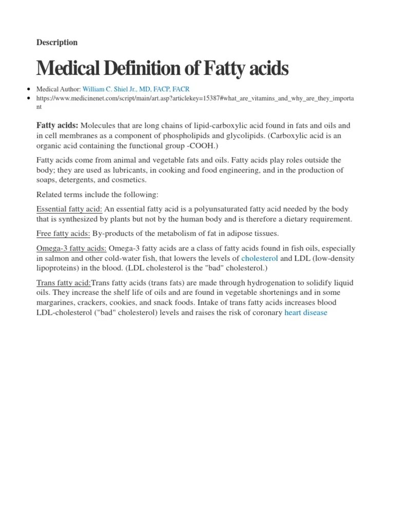 Medical Definition of Fatty Acids Description PDF