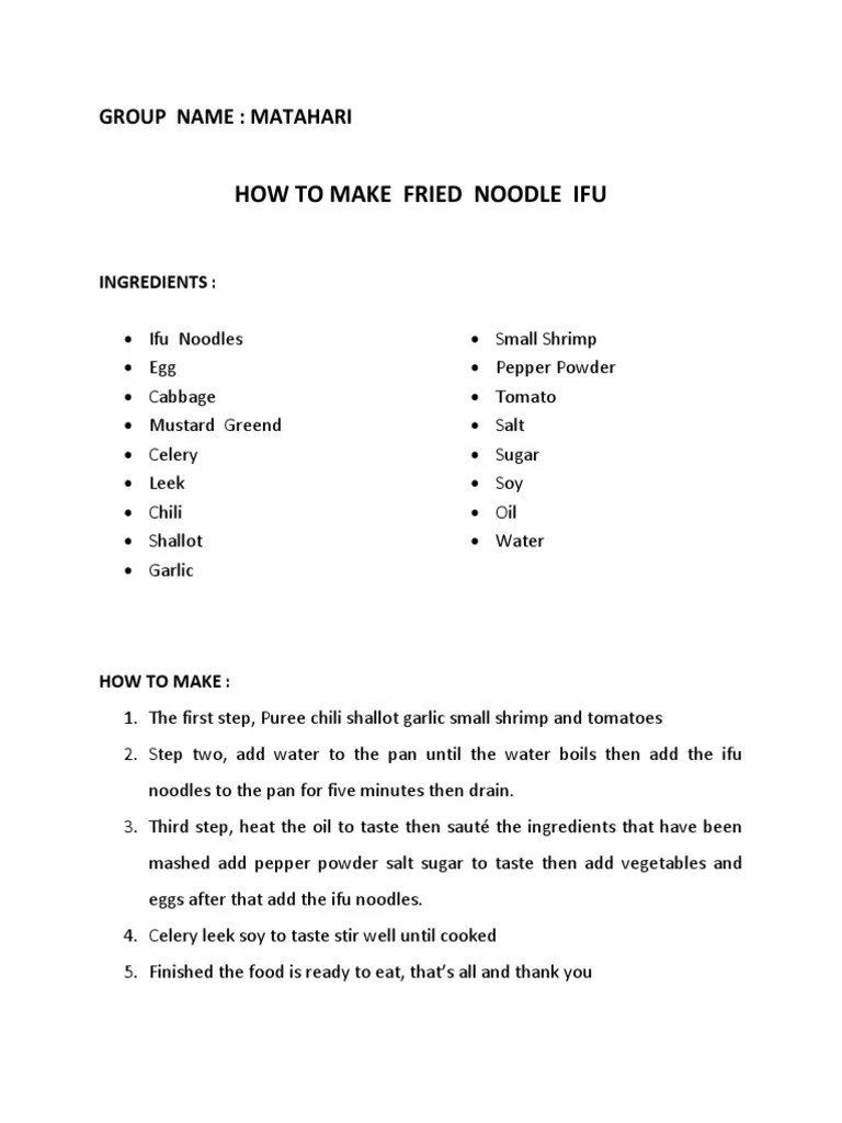 How To Make Fried Noodle Ifu Group Name Matahari PDF