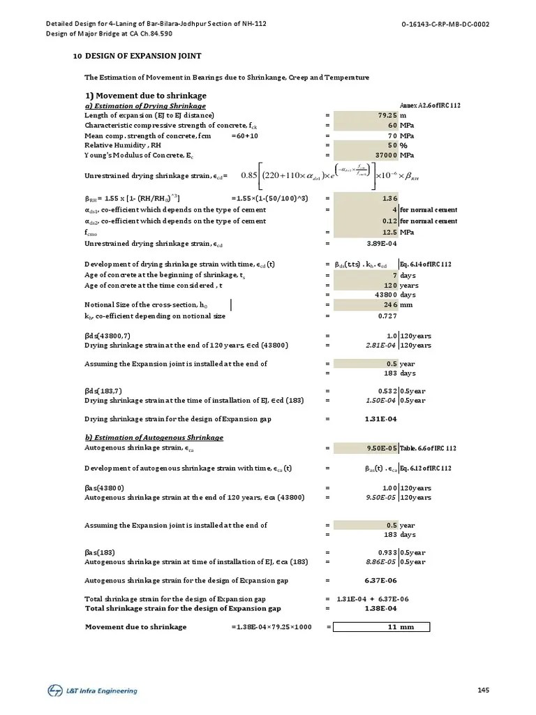Expansion Joint Calculation at FreeFree Location PDF Creep (Deformation) Concrete