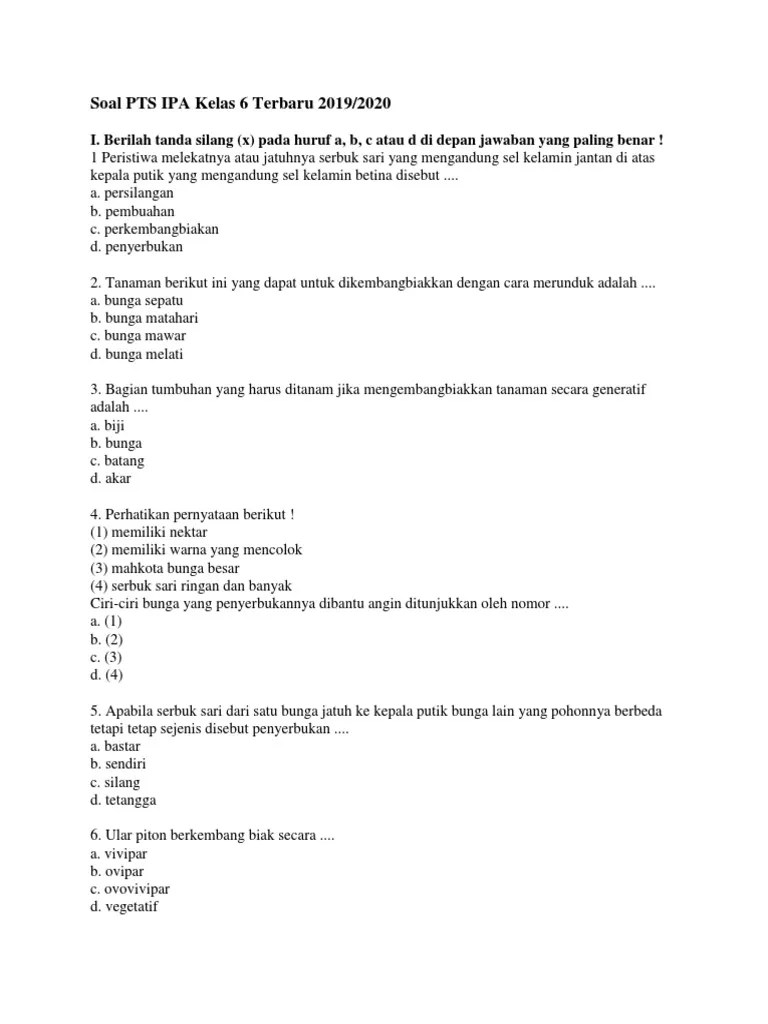 Soal PTS IPA Kelas 6 Terbaru 2019 KTSP | PDF