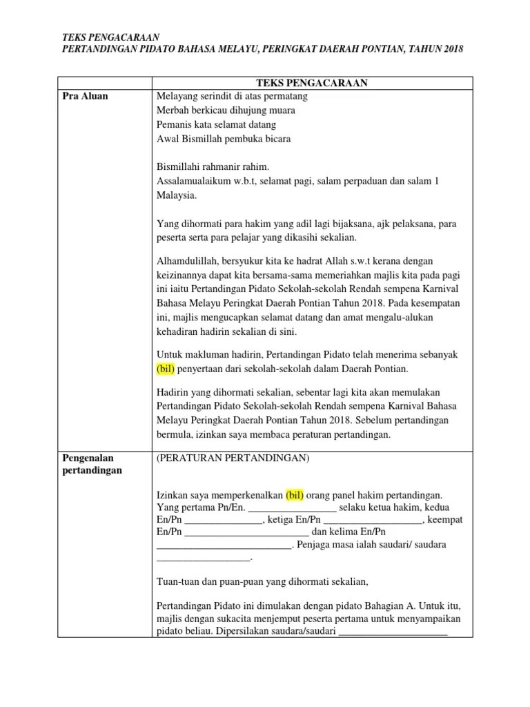 Teks Pidato Bahasa Melayu Sekolah Rendah 2018