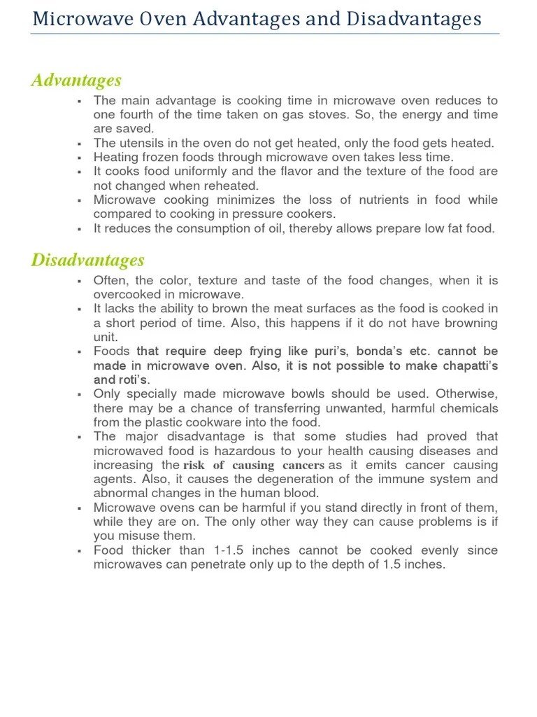 Microwave Oven Advantages and Disadvantages PDF