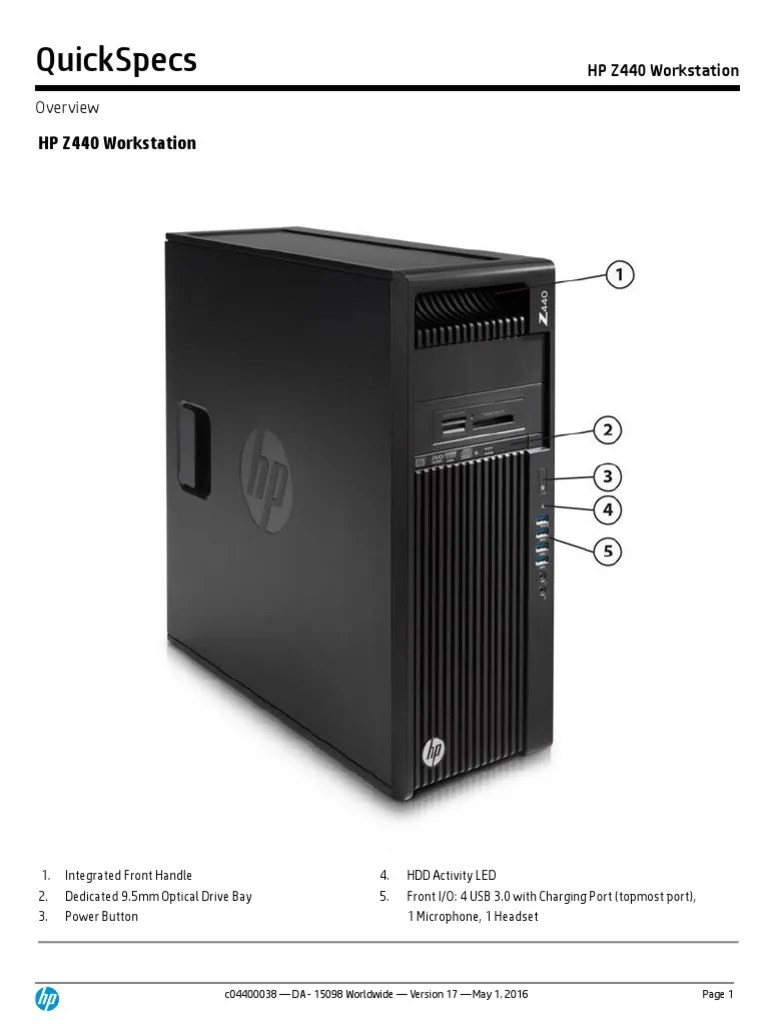 Quickspecs HP Z440 Workstation PDF Solid State Drive Hard Disk Drive