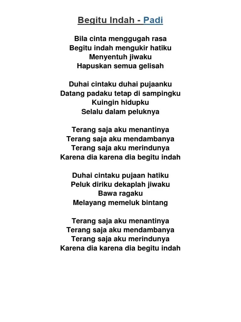 Tercepat Padi Begitu Indah Lirik Kunci