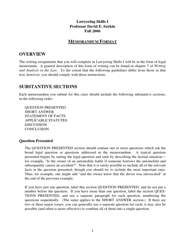 Memo Format Question Memorandum