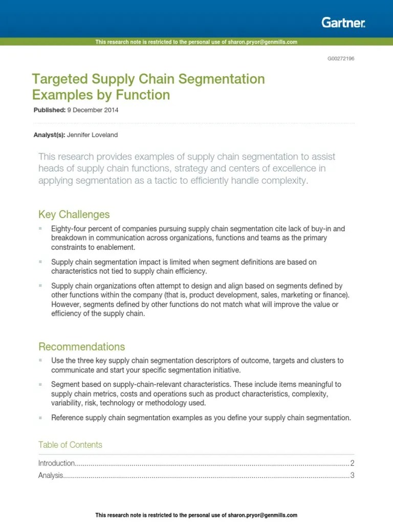 Gartner Article Targeted Supply Chain Segmentation Examples by