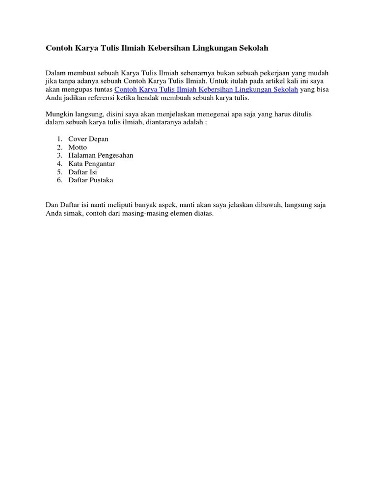 Contoh Karya Tulis Ilmiah Tentang Kebersihan Lingkungan