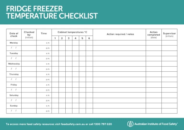 Fridge Freezer Temperature Checklist PDF PDF
