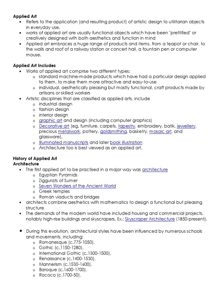 Applied Art Summary PDF Art Nouveau Design