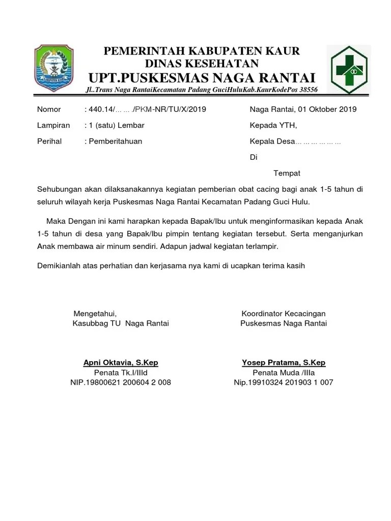 Surat Pemberitahuan Kecacingan Desa | PDF