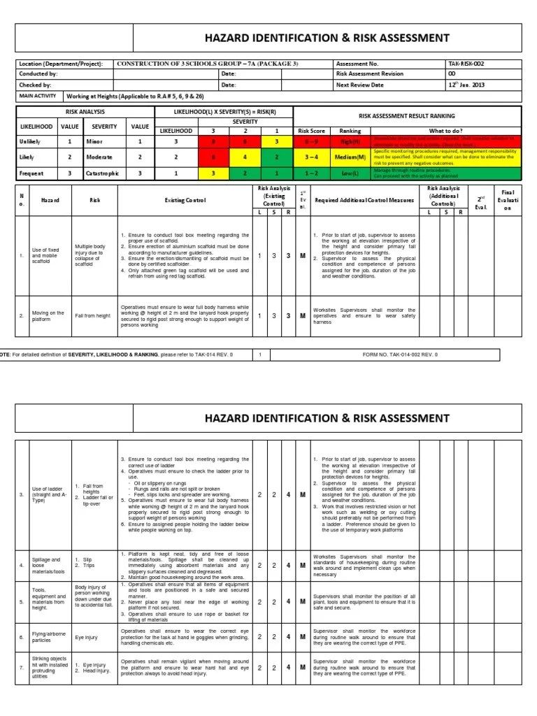 Working at Height Risk Assessment PDF Ladder Risk Assessment
