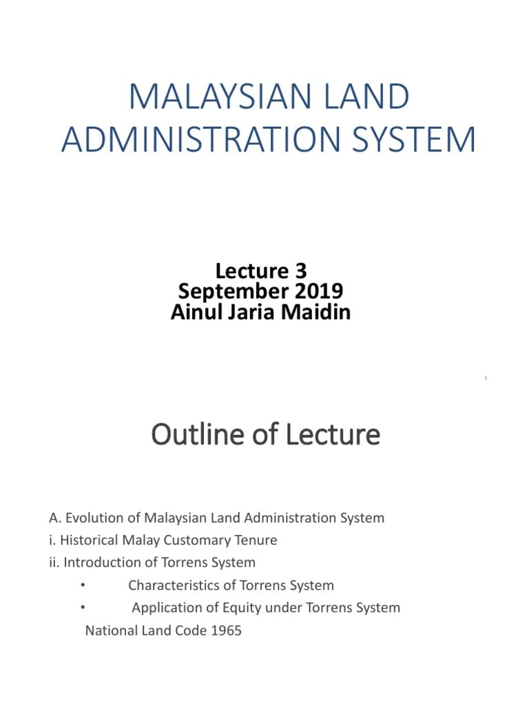 LAW 3110 Lecture 3 Evolution of Malaysian Land Law 2019 AJM