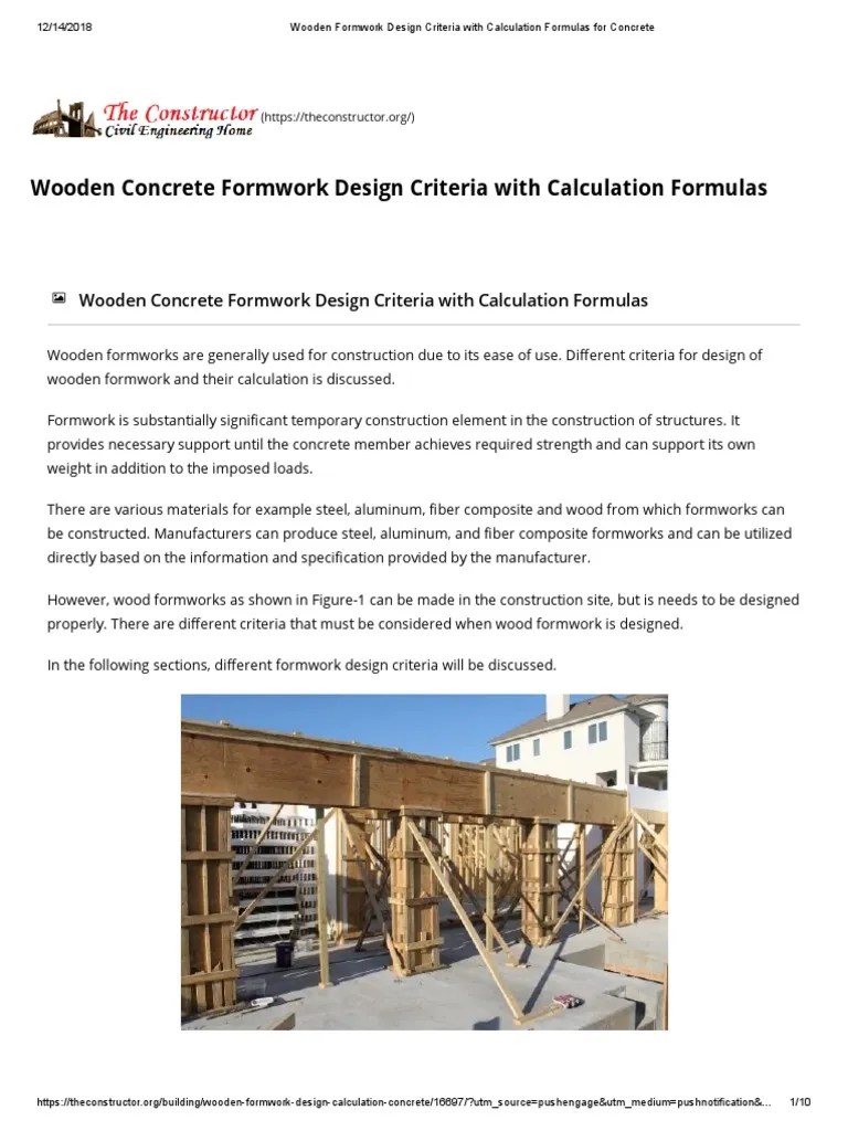 Wooden Formwork Design Criteria With Calculation Formulas For Concrete