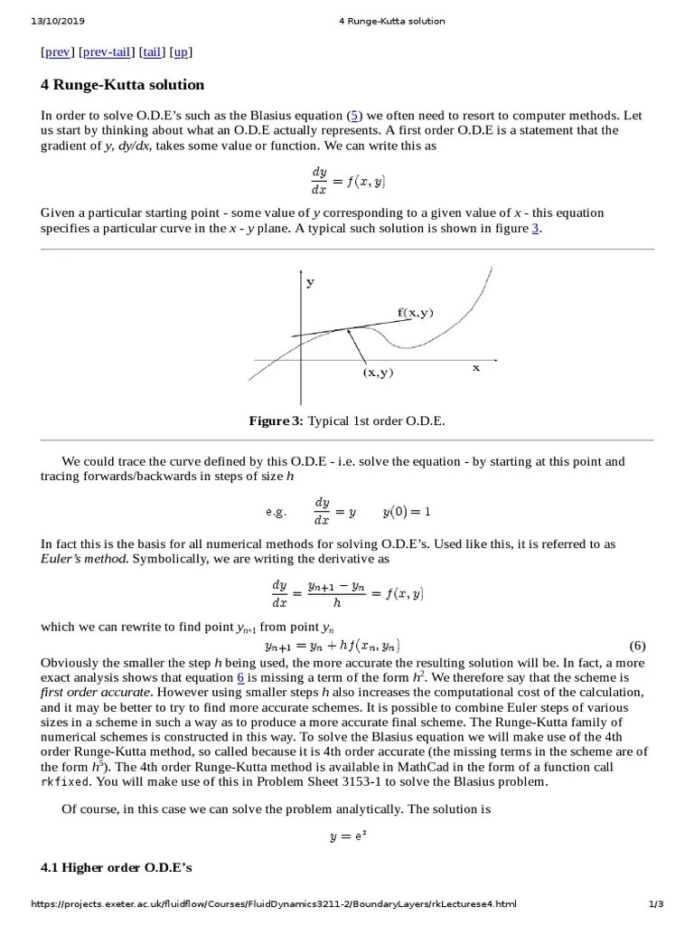 A Detailed Explanation of Using the 4th Order RungeKutta Method to Numerically Solve the