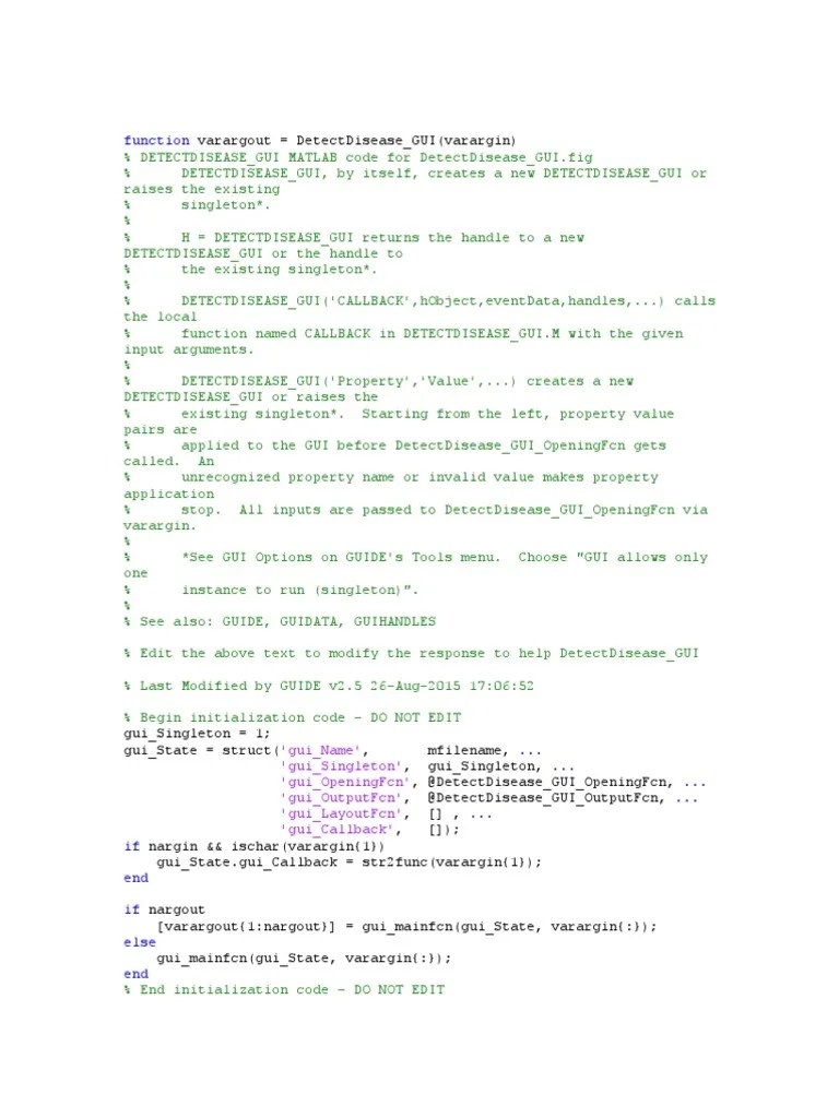 Function 'Gui Name' 'Gui Singleton' 'Gui Openingfcn' 'Gui
