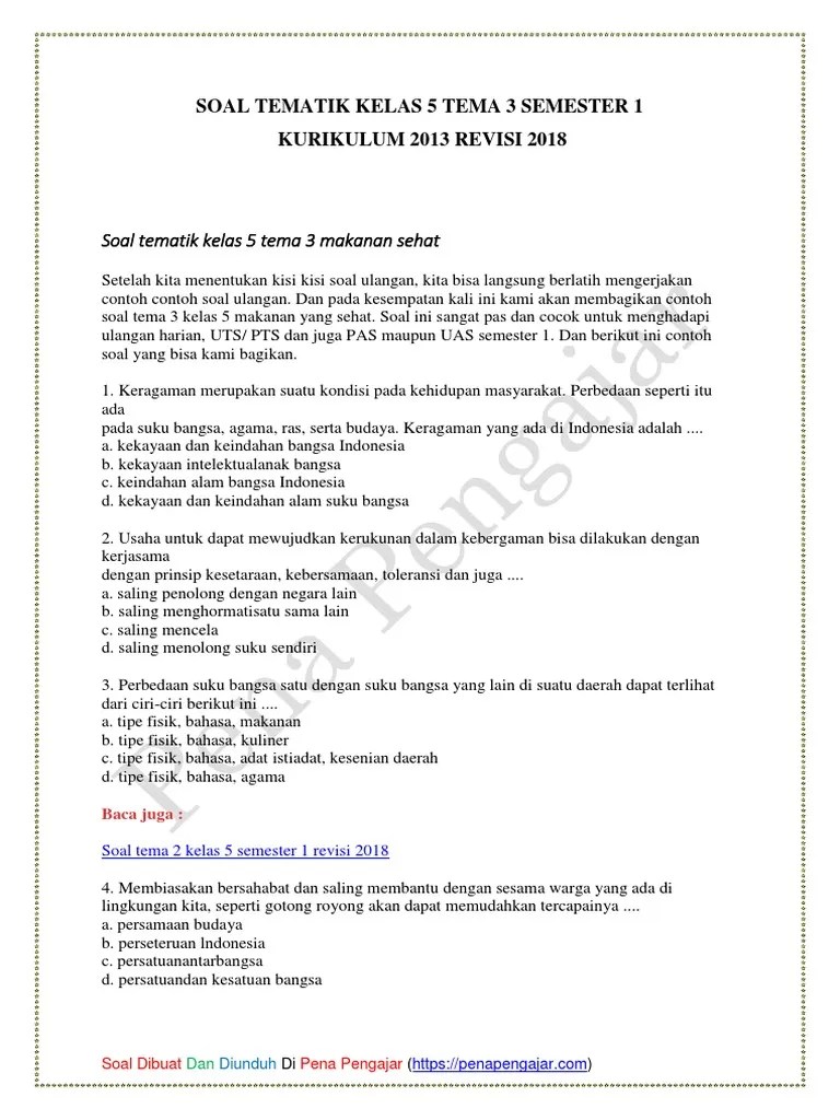 Soal Tema 3 Kelas 5 Revisi 2018 | PDF