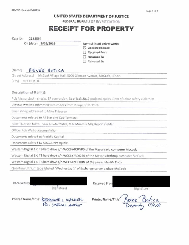 Receipt for Property