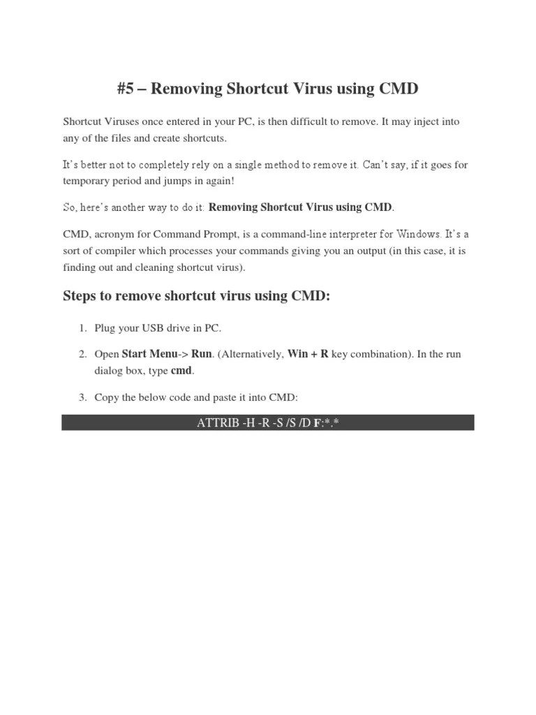 Shortcut Virus Remover PDF Computer Virus Windows Registry