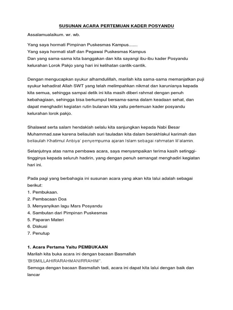 Teks MC Pertemuan Kader Posyandu | PDF