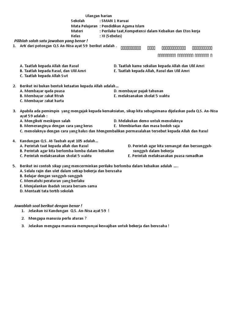 Soal PAI SMA KLS XI | PDF