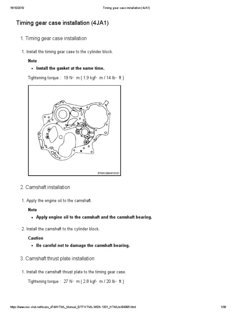 Timing Gear Case Installation (4JA1) PDF Belt (Mechanical
