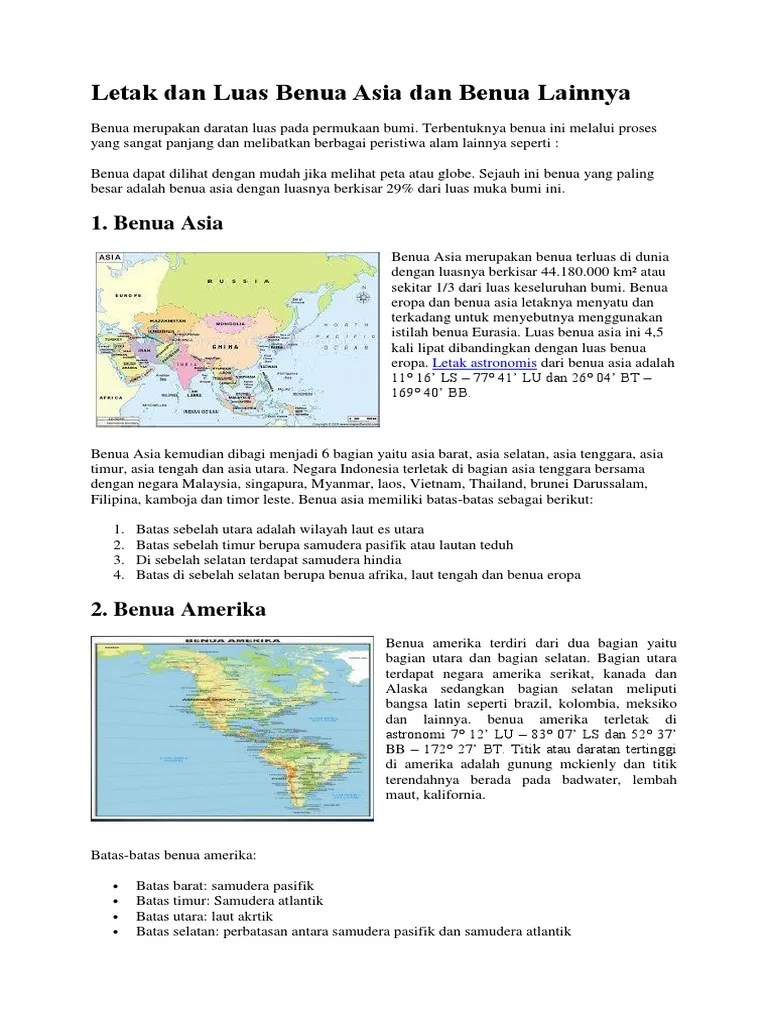 Letak Dan Luas Benua Asia Dan Benua Lainnya | PDF