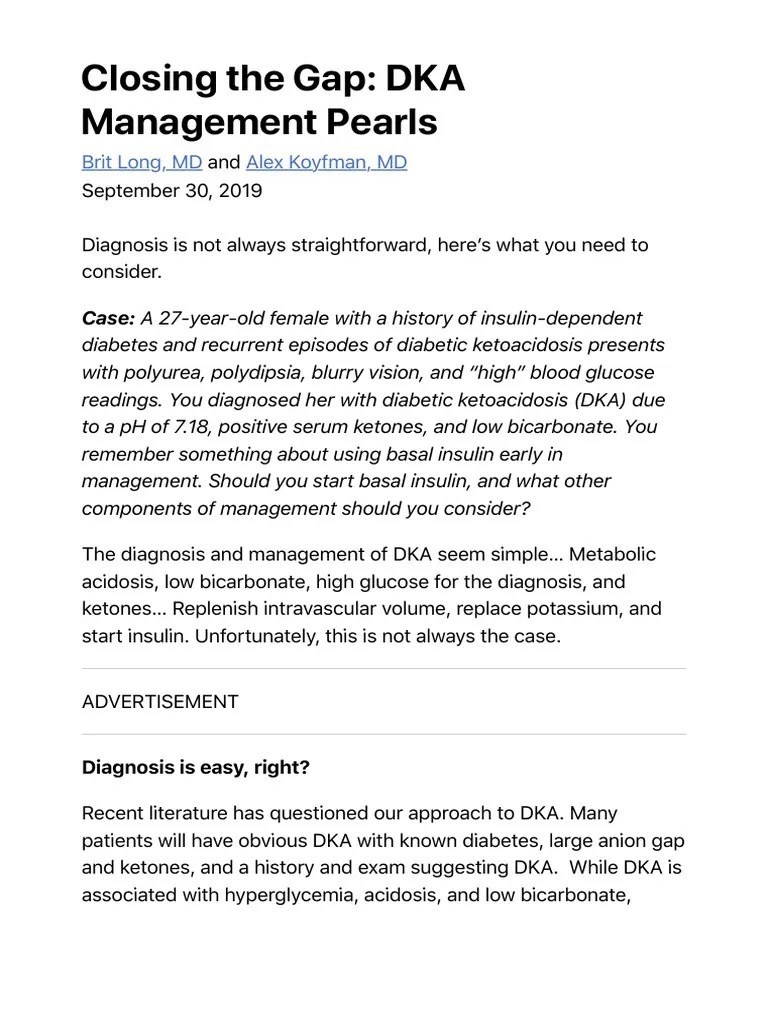 Closing The Gap DKA Management Pearls PDF Intravenous Therapy