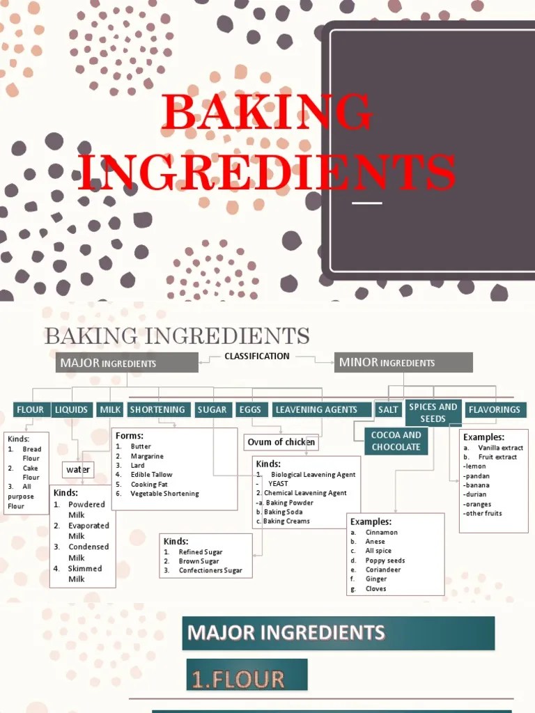 Classification and Functions of Major Baking Ingredients PDF Breads