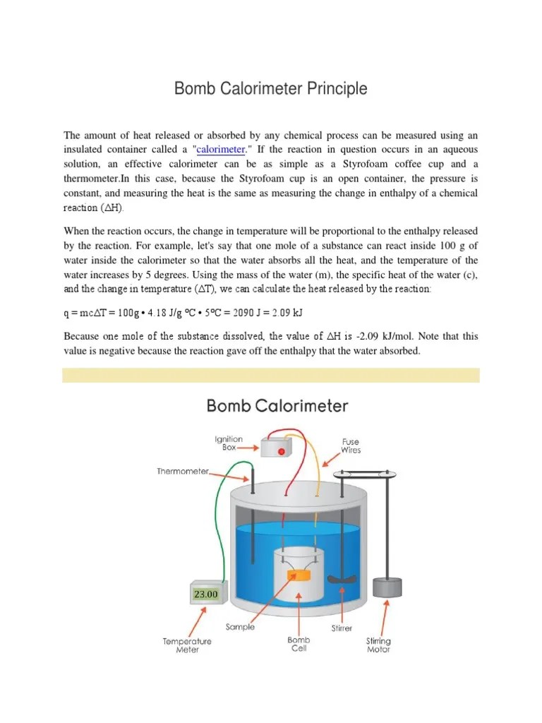 Bomb Calorimeter Principle,formula procedure.docx Calorimetry Enthalpy