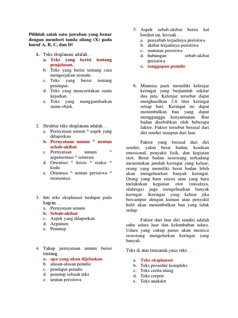 Contoh Soal Pola Pengembangan Teks Eksplanasi Beserta Jawabannya