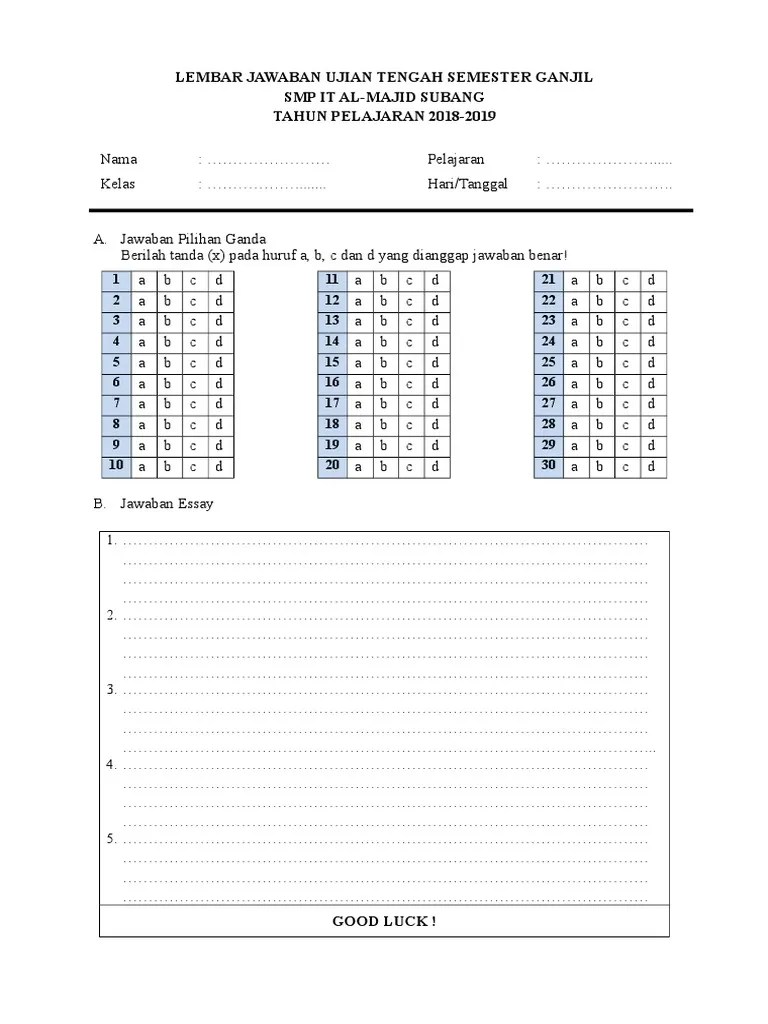 Format Lembar Jawaban Pilihan Ganda Dan Essay – Goresan