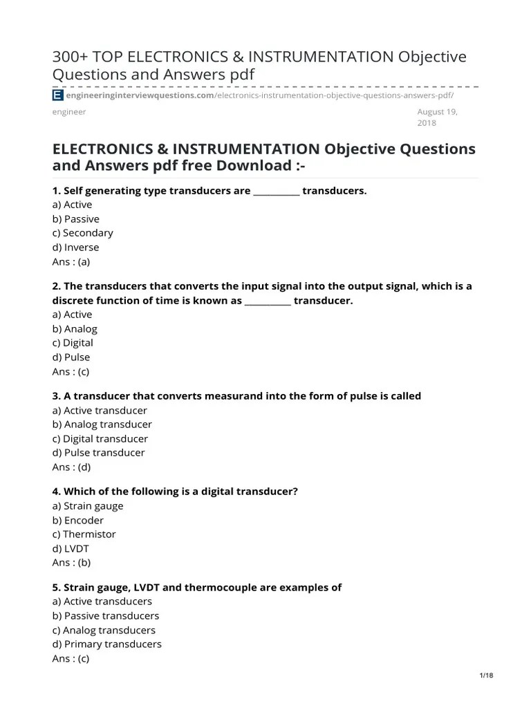 Transducer MCQ PDF Amplifier Operational Amplifier