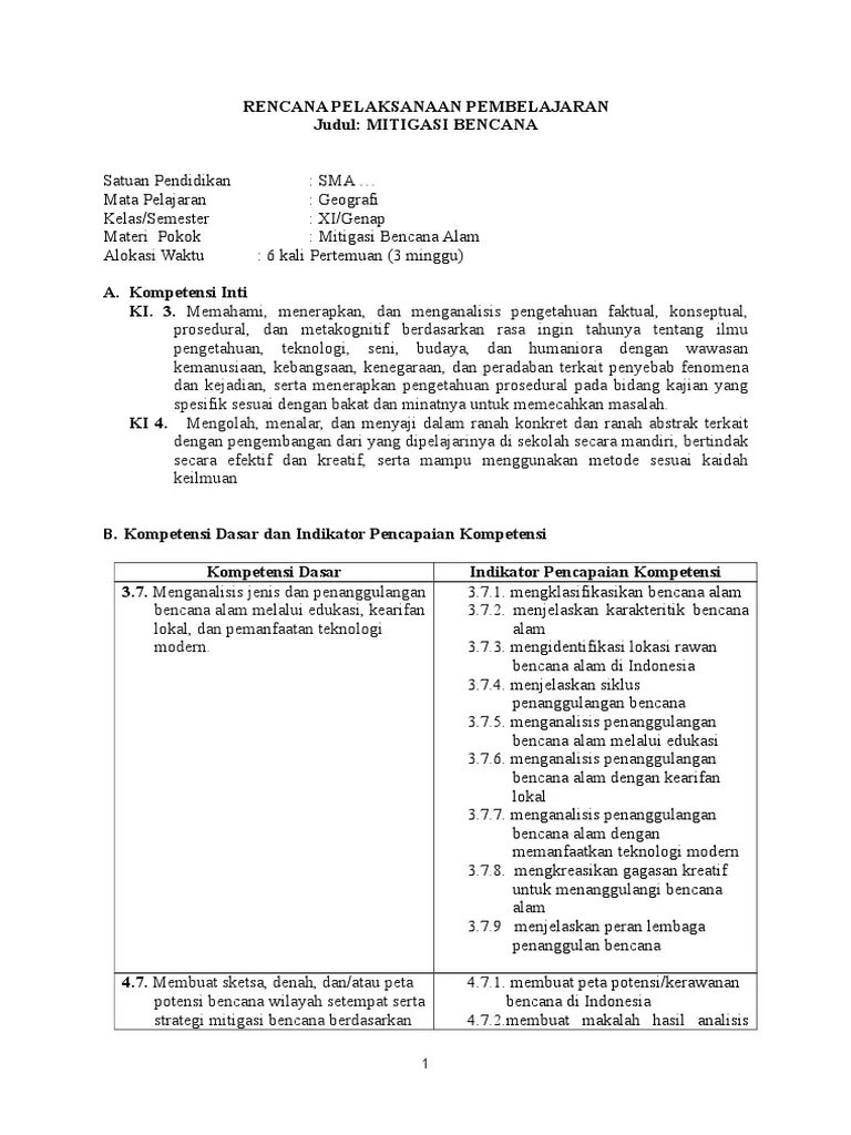 RPP Mitigasi Bencana | PDF