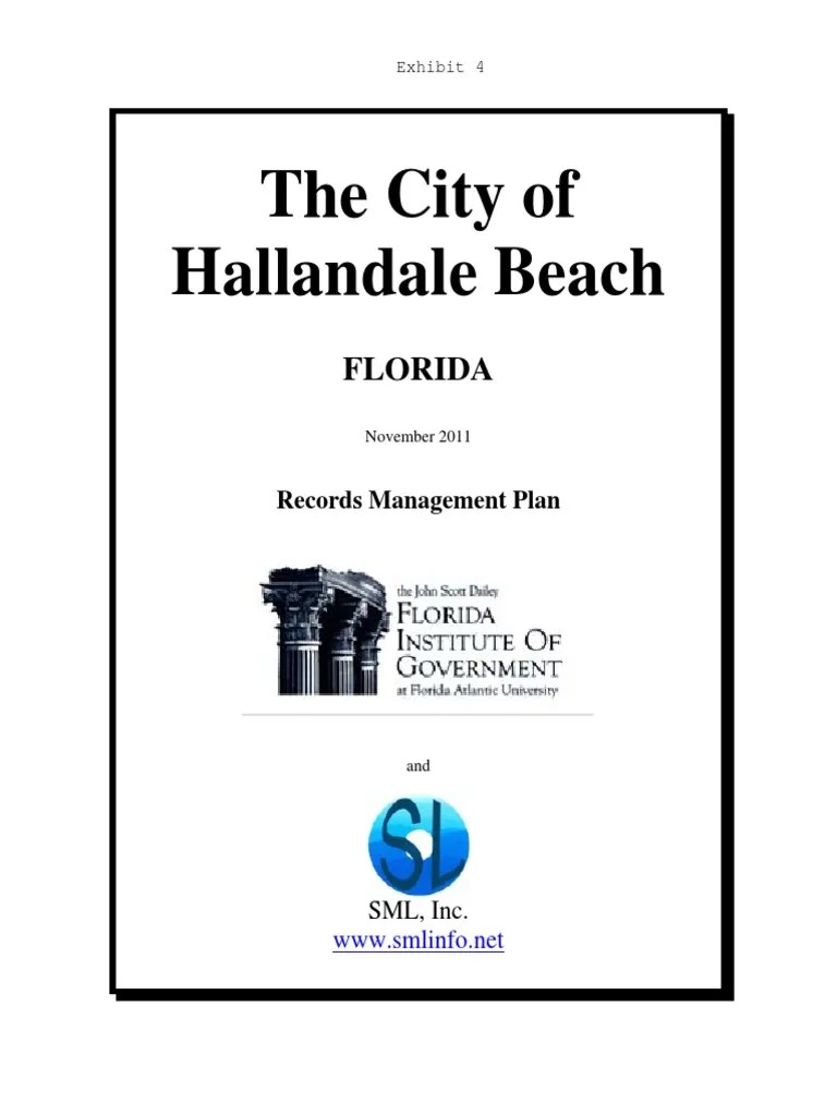 The City of Hallandale Beach Florida Nov 2011Records Management Plan