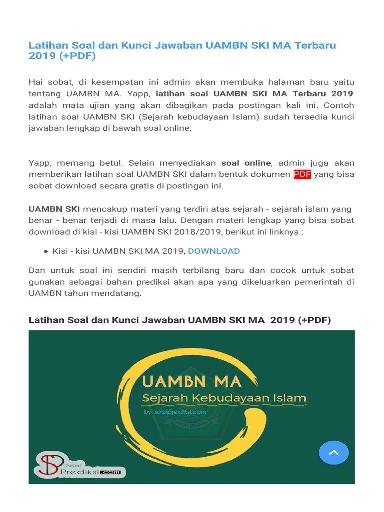 Soal Uambn Ski Ma 2020 Dan Kunci Jawabannya Guru Paud