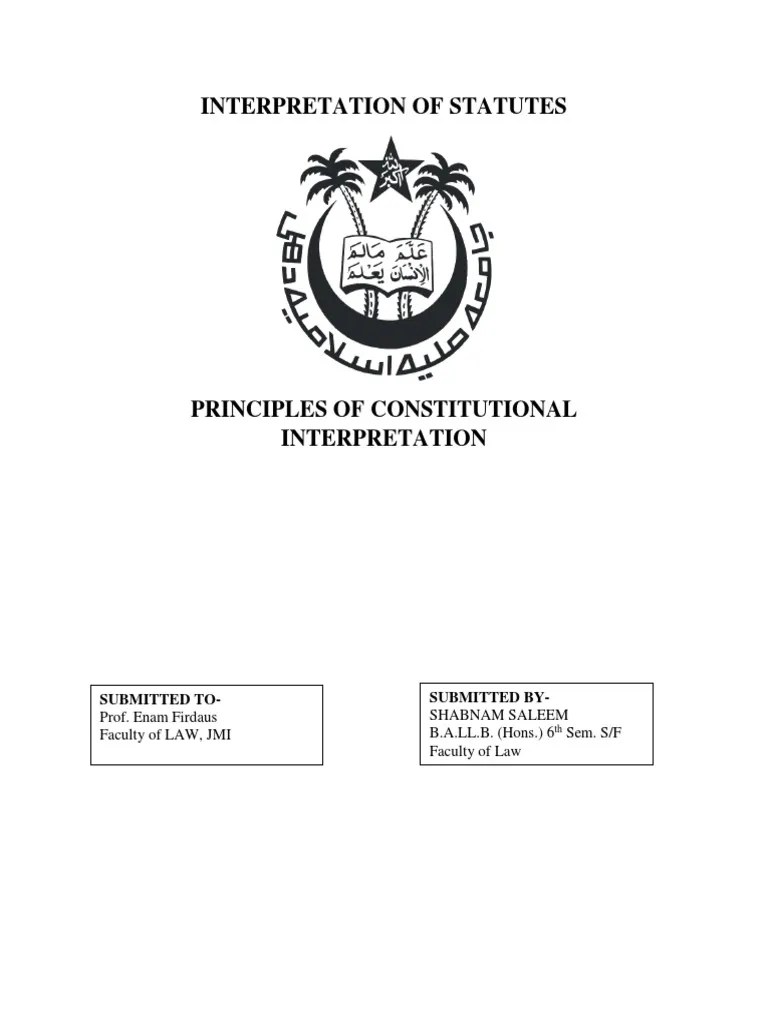 Interpretation of Statutes Statutory Interpretation United States