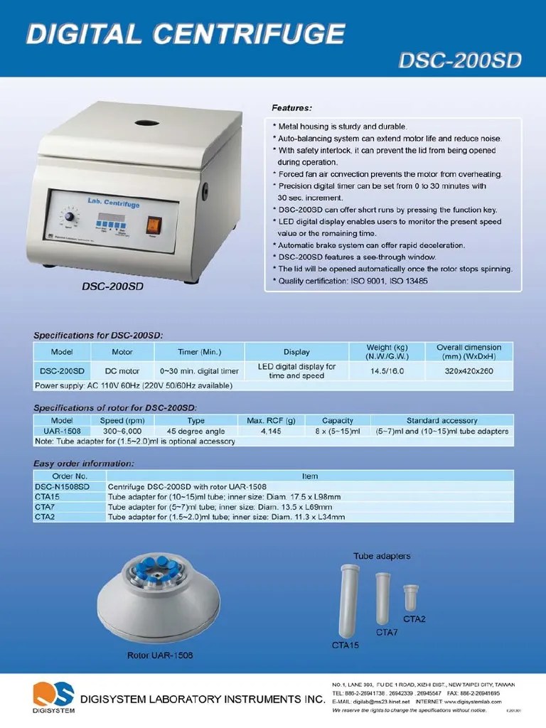 Digital Centrifuge DSC200SD Catalog PDF PDF